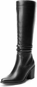 Женские высокие сапоги до колена DREAM PAIRS, ботинки для верховой езды с пряжкой, Black-Pu