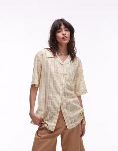 Рубашка Topshop stripe resort в желтую и зеленую полоску