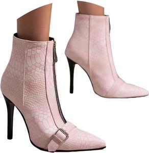 Женские ботильоны на высоком каблуке с заостренным носком, передняя молния, короткие сапожки, осень-зима, модная кожаная обувь на каблуке, удобные туфли для повседневной работы, свадебной вечеринки Generic, Pink
