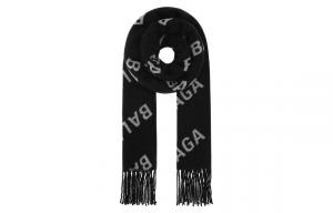 Balenciaga Шарф с бахромой и логотипом, Black