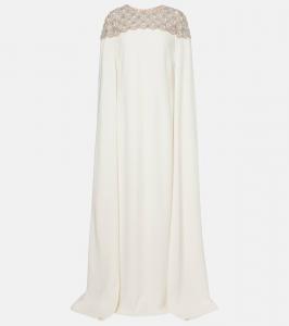 Платье из смесового шелка с капюшоном и декоративными элементами Oscar de la Renta, Ivory