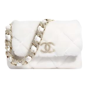 CHANEL Белая женская сумка через плечо из овчины
