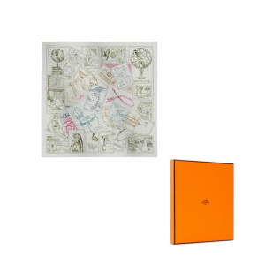 HERMES Шарф из шелка Mulberry для женщин, белый/персиковый розовый/хаки