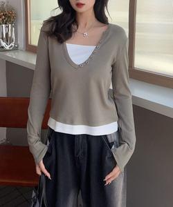 Топ с V-образным вырезом и пуговицами, многослойный, в рубчик Aimoha - Select -, цвет Beige