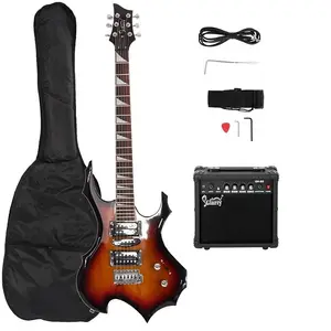 Электрогитара Glarry Sunset 36 дюймов в стиле горящего огня / Усилитель 20 Вт