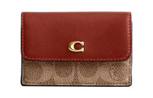 COACH Трехсекционный кошелек из лакированного холста с кожаной монетницей Женский обычный коричневый и хаки
