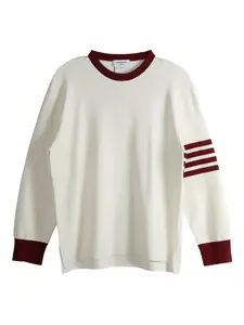 Свитер с круглым вырезом и четырьмя полосками THOM BROWNE, белый