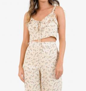 Укороченная блузка Boho Crop Ruffle Strap Floral Print Blossom In Brown LUCCA