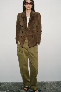 Двубортный блейзер из 100% натуральной замши Zara, хаки