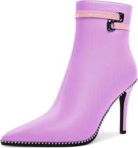 Женские ботильоны Soireelady с заостренным носком, тонким высоким каблуком, расшитые бисером, с коротким голенищем, боковой молнией и металлической пряжкой, каблук 4 дюйма, Matte Light Purple