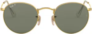 Солнцезащитные очки Ray-Ban унисекс RB3447 круглые металлические, Gold/Green Polarized