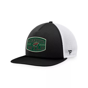 Мужская черно-белая кепка из пеноматериала Minnesota Wild с нашивкой спереди Trucker Snapback Fanatics, черный