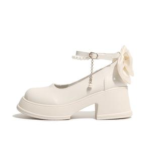 Туфли Мэри Джейн на массивном каблуке женские OBWA, экрю