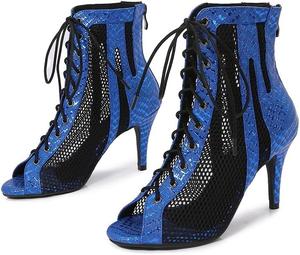 Женские ботильоны на высоком каблуке с застежкой на шнуровку и молнией denova, удобные танцевальные туфли для латинских танцев, сальсы и бальных танцев Denova's, Blue Outdoor
