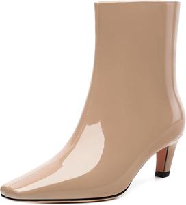 Женские ботильоны с низким каблуком-кошачьей шпилькой, лакированные, с квадратным носком, короткие на пуговицах, элегантные классические модные ботинки осень-зима, каблук 5 см DEMOSHINE, Nude