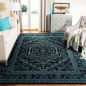 Ковер SAFAVIEH, 275 x 366 см,  Adirondack Collection, Black & Teal, Oriental Medallion Design, Non-Shedding & Easy Care, идеально подходит для помещений с высокой проходимостью в гостиной, спальне (ADR108K)