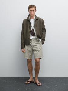 Легкие бермуды из льняной смеси Massimo Dutti, зеленый