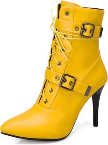 Женские сексуальные ботильоны Artykey с каблуком-шпилькой, квадратным носком, готическим стилем, ботильоны Челси на шнуровке, для улицы и дождя, Yellow