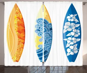 Летняя штора ABAKUHAUS в деревенском стиле, Водные виды спорта и серфинг, универсальная тесьма для гостиной с петлями и крючками, 280 x 225 см, цвет: синий, оранжевый, желтый Abakuhaus