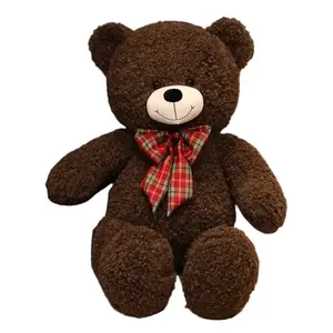Плюшевый мишка в клетку с бантом, высота 80cm/100cm/130cm Tranquility and elegance, темно-коричневый