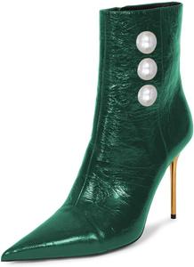 Женские ботильоны YDN с боковой молнией, заостренным носком, золотым каблуком-стилето, жемчужной отделкой, средней высоты голени, для платьев и вечеринок, размеры US 4-15, Green