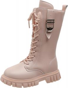 Generic Детские сапоги для девочек до колена, с молнией и шнуровкой, боевые сапоги 2025 года, модные кожаные школьные сапоги, панк-готика, белые ботильоны, на возраст 4-12 лет