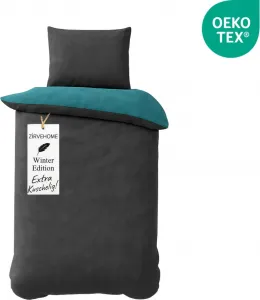 Зимний комплект постельного белья 135x200 см, 4 предмета, флис с эффектом кашемира, уютный и теплый, антрацитово-петролиевый Yadetextil