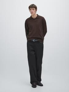 Брюки широкие из 100% хлопка Massimo Dutti, черный