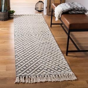 Ковер-дорожка SAFAVIEH, 69 x 183 см, Natura Collection, Ivory & Black, ручной работы из шерсти, идеален для помещений с высокой проходимостью в гостиной, спальне (NAT355A)