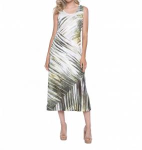 Платье без рукавов с принтом листьев цвета авокадо Picadilly, Avocado Multi