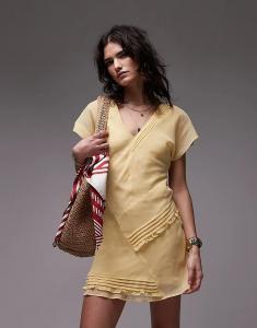 Мини-платье Topshop со вставками-защипами в цвете пахты