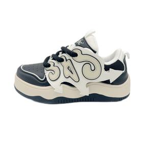 OHJC Скользоустойчивые амортизирующие износостойкие низкие скейтерские кроссовки для увеличения роста унисекс черно-белые, цвет Black White