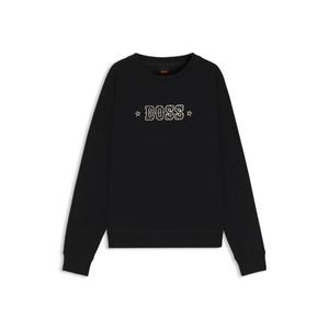 Хлопковый махровый свитшот с логотипом BOSS, черный