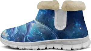 Женские зимние ботинки Howilath с принтом дельфинов, сапоги для снега, пушистые ботинки с противоскользящей подошвой, ботильоны на молнии, Blue Dolphins