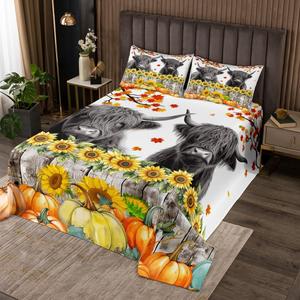 Erosebridal Комплект постельного белья Highland Cow с тематикой ранчо и осенним декором, Yellow Grey White Red Orange