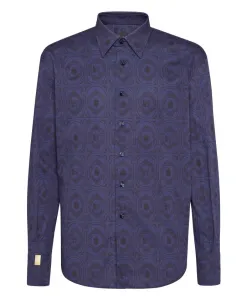 Рубашка с изображением лошадей и золотой огранкой LS Milano Billionaire, синий