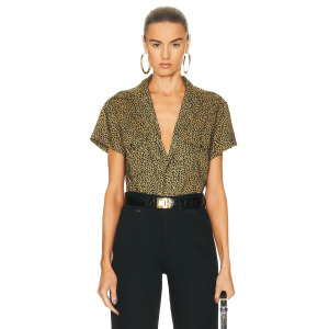 Рубашка Saint Laurent Cropped Short Sleeve, цвет Black & Camel