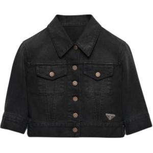 Кроп-джинсовая куртка с треугольным логотипом PRADA, черный