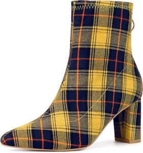 Женские ботильоны Allegra K с заостренным носком, молнией и массивным каблуком, Yellow Blue