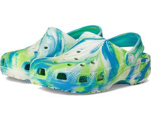 Сабо Crocs Kids Classic Marbled Tie-Dye Clog, цвет Prep Blue/Multi Glow in the Dark