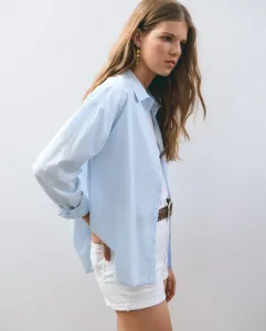 Женская хлопковая базовая однотонная рубашка Brownie, светло-голубой