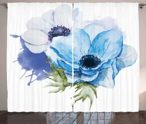 Штора ABAKUHAUS Windflower Rustic, рустикальные цветы, универсальные ленточные шторы для гостиной с петлями и крючками, 280 x 175 см, лавандовый, бледно-голубой, зеленый