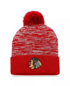 Мужская красная вязаная шапка Chicago Blackhawks Defender с манжетами и помпоном Fanatics, красный