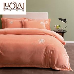 LUOLAI HOME Комплект постельного белья 1.5, 4 предмета, пододеяльник 200x230 см, простыня на резинке 150x200 см, велюр, цвет камелия оранж