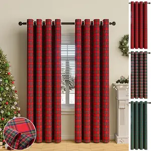 Клетчатая плотная штора с люверсами, рождественское украшение для гостиной, спальни, фермерского дома, ресторана, 132 x 241 см, красная