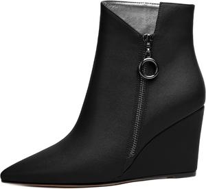 Женские ботильоны на танкетке Joseywade с заостренным носком, молнией и мехом, высота каблука 3,5 дюйма, короткие ботинки, Matte Black