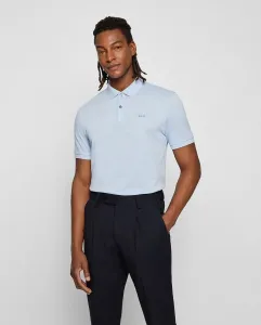 Мужская рубашка-поло из органического хлопка с вышитым логотипом Boss, голубой