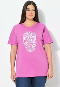 Футболка Ulla Popken MANDALA ANIMAL MOTIF SHORT SLEEVE, Cool Pink/Pink