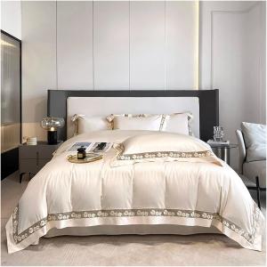 IBDRYKK Комплект постельного белья из египетского хлопка 1000TC с цветочным ажурным кантом в серо-оранжевых тонах