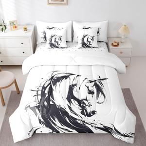 Erosebridal Комплект постельного белья Horse 7 Piece с абстрактным принтом западных фермерских животных в стиле минимализм, Black and White 45